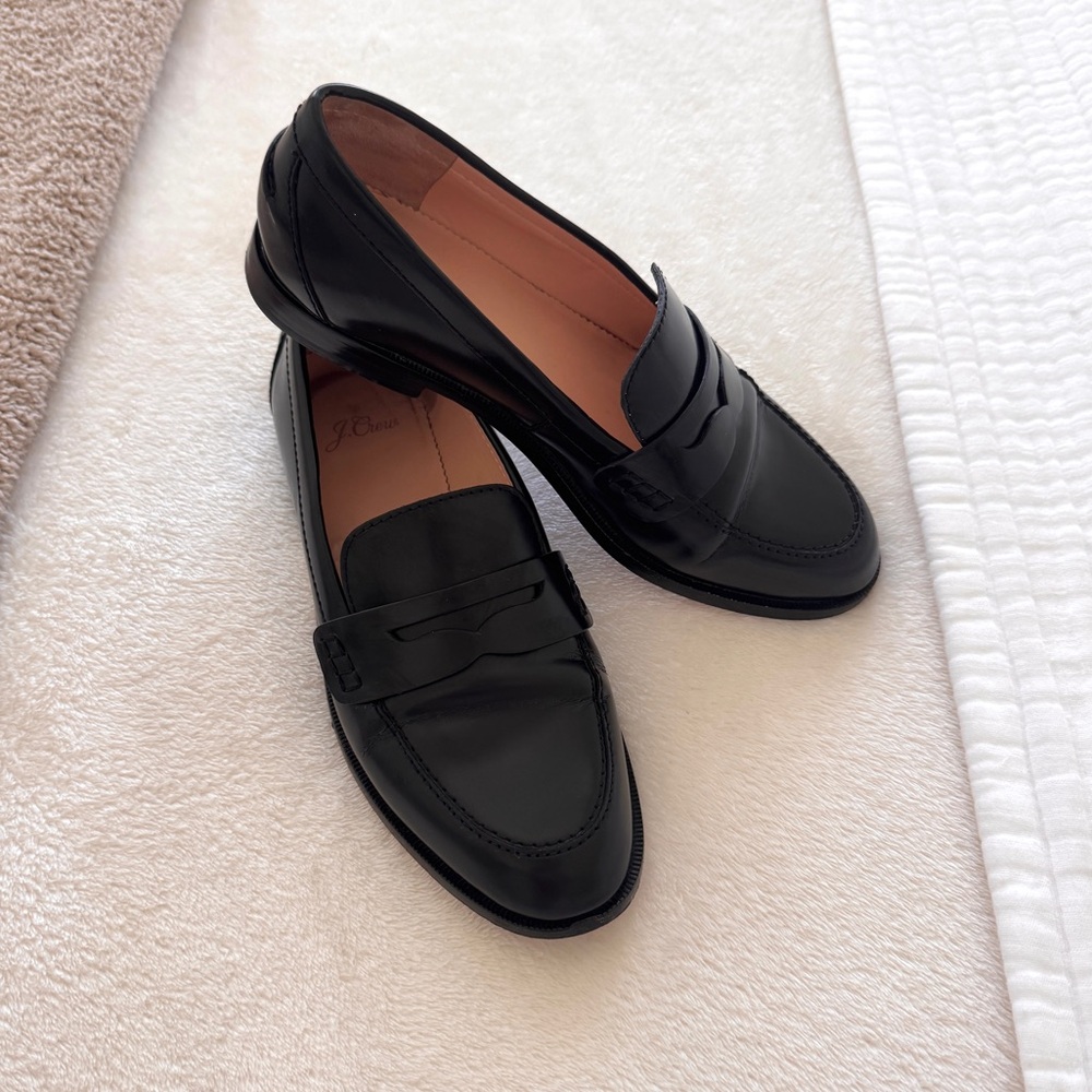 J. Crew Classic Tab Penny Loafers in Black Spazzolato Leather
